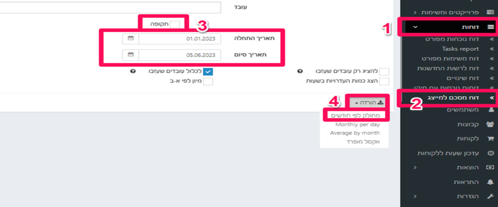 דוח מסכם לפי חודשים